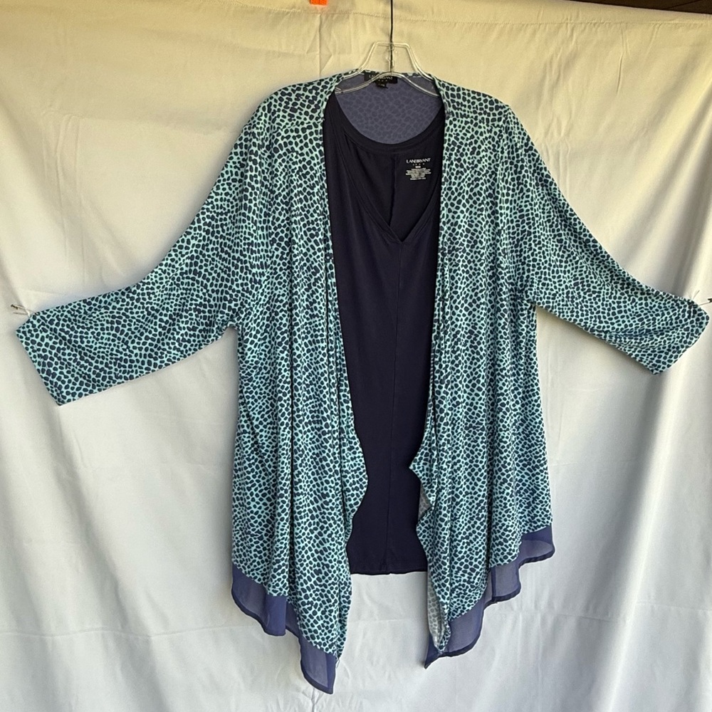 2pc Lane Bryant 18/20 Aqua/Purple Leopard Cascade Cardigan & Coordinating Tank